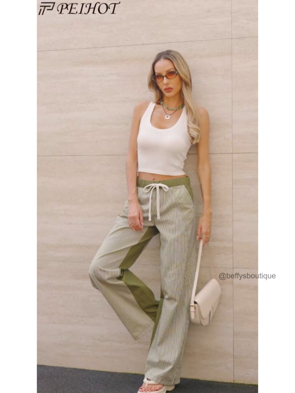 Striped Wide Leg Drawstring Low Rise Boho Pants - Picture 6 of 6
